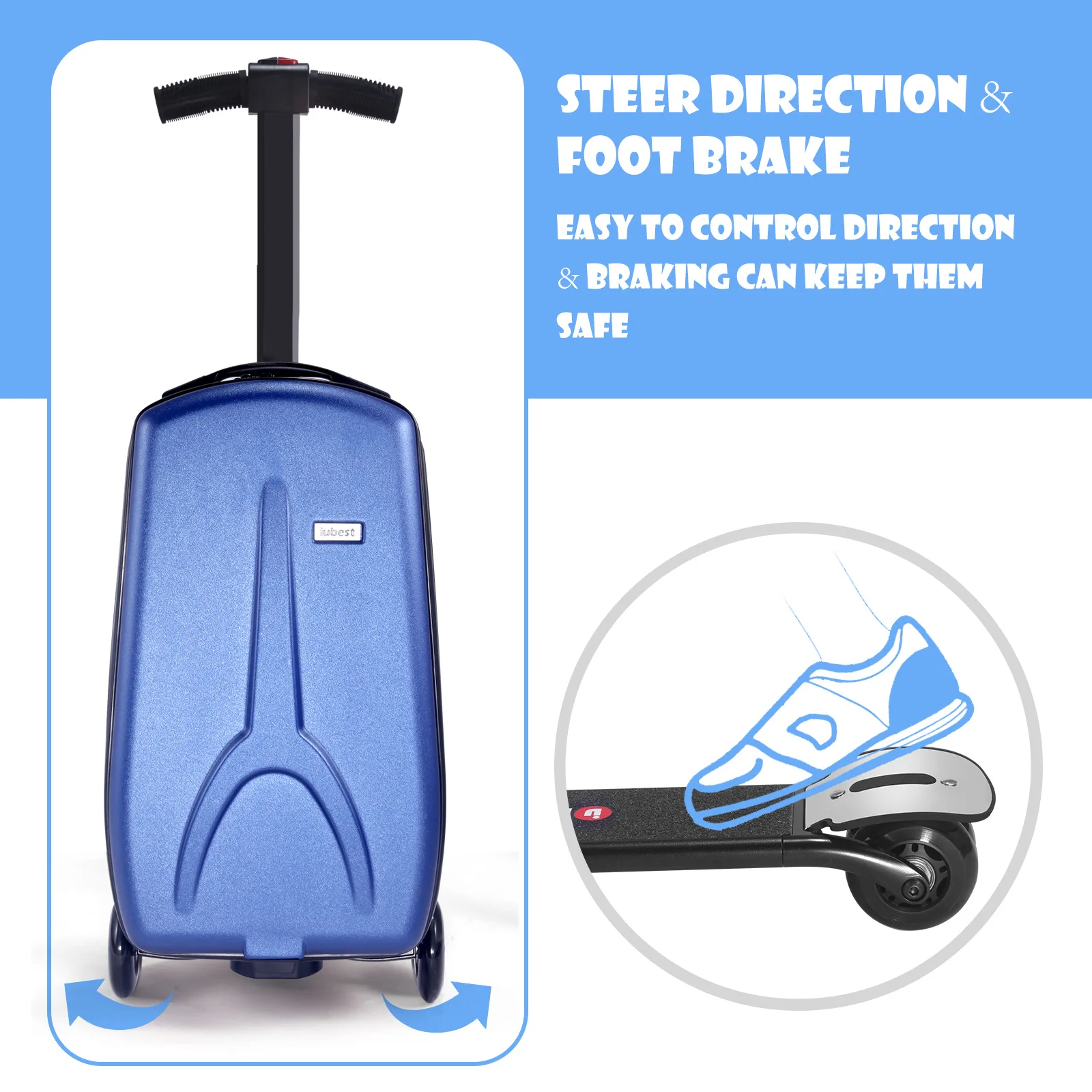 Scooter Suitcase - Rolling Luggage with Built-in Skateboard | Portable Travel Bag with Wheels for Kids