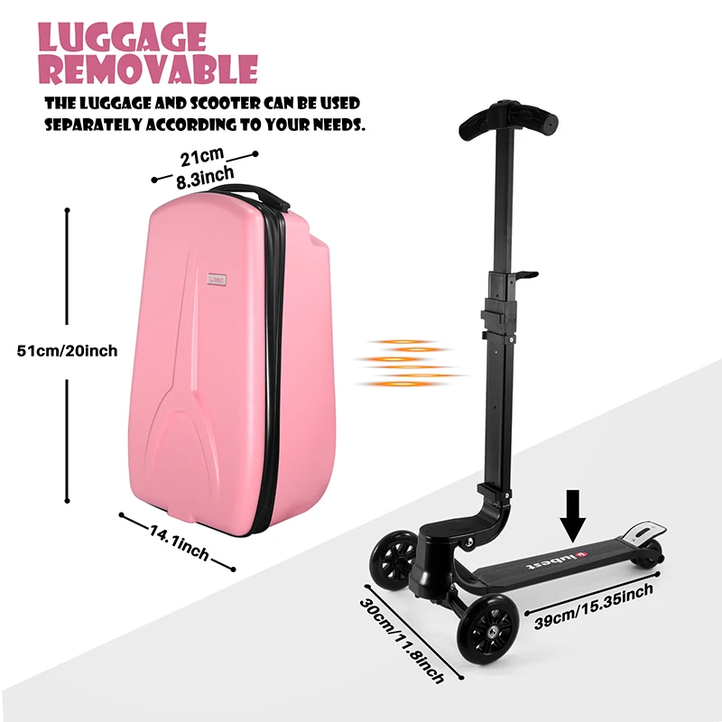 Scooter Suitcase - Rolling Luggage with Built-in Skateboard | Portable Travel Bag with Wheels for Kids