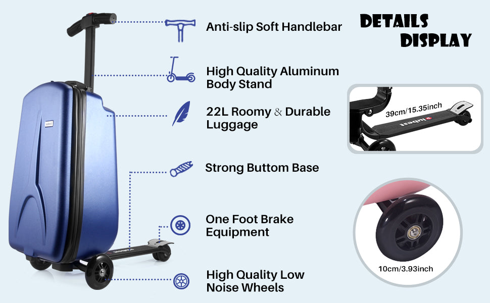 Scooter Suitcase - Rolling Luggage with Built-in Skateboard | Portable Travel Bag with Wheels for Kids