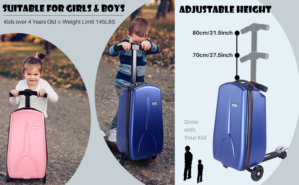 Scooter Suitcase - Rolling Luggage with Built-in Skateboard | Portable Travel Bag with Wheels for Kids