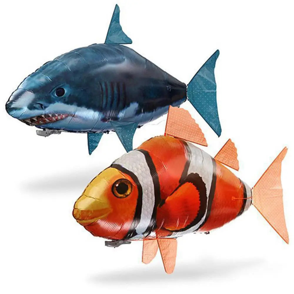 AquaFlyer: RC Air Swimming Fish Drone, Inflatable Helium Shark and Clown Fish Balloons, Fun Party Toy for Kids