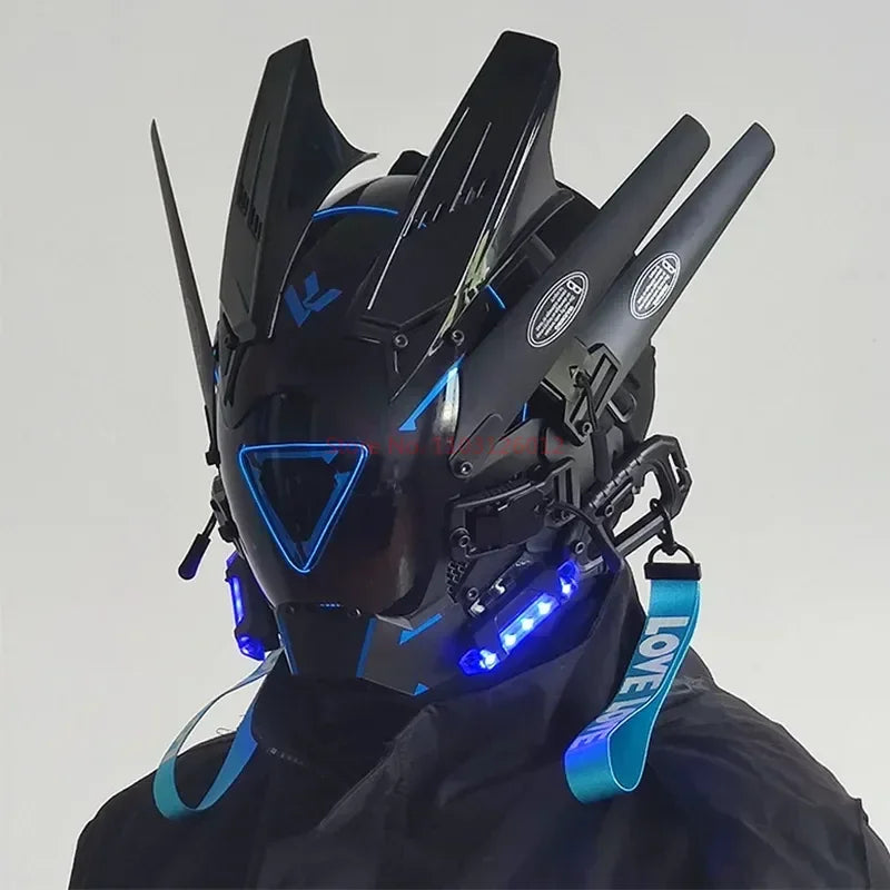 Cyberpunk Helmet Shinobi Mask: Robot Samurai Armor with LED Light