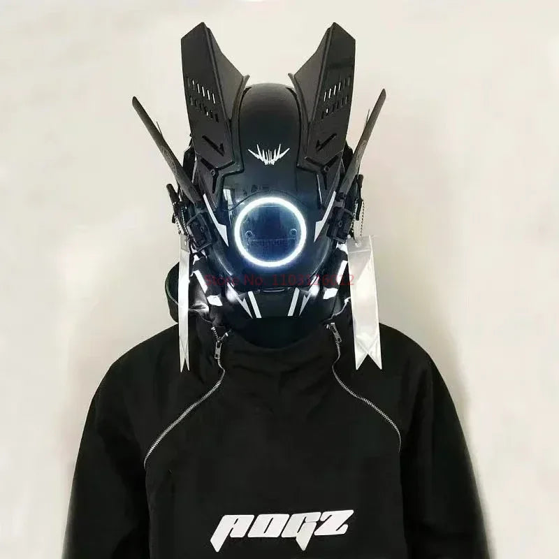 Cyberpunk Helmet Shinobi Mask: Robot Samurai Armor with LED Light