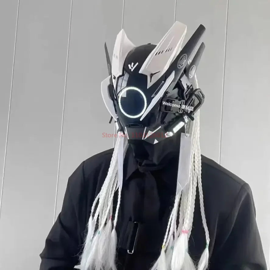 Cyberpunk Helmet Shinobi Mask: Robot Samurai Armor with LED Light