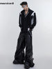 Mauroicardi Autumn Long Black Baggy PU Leather Cargo Pants