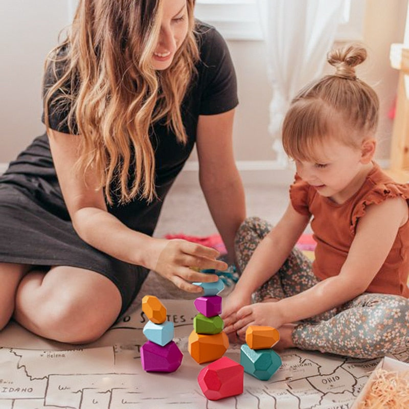 Rainbow Harmony Stacker: Montessori Wooden Building Blocks