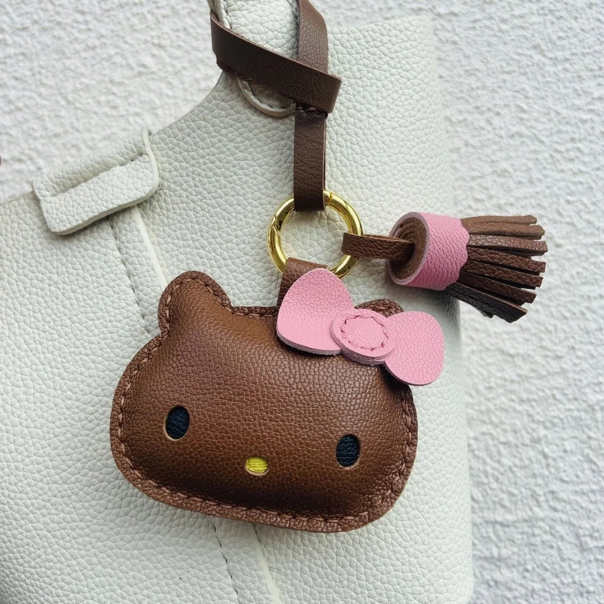 Handmade Leather Hello Kitty Sheep Pendant