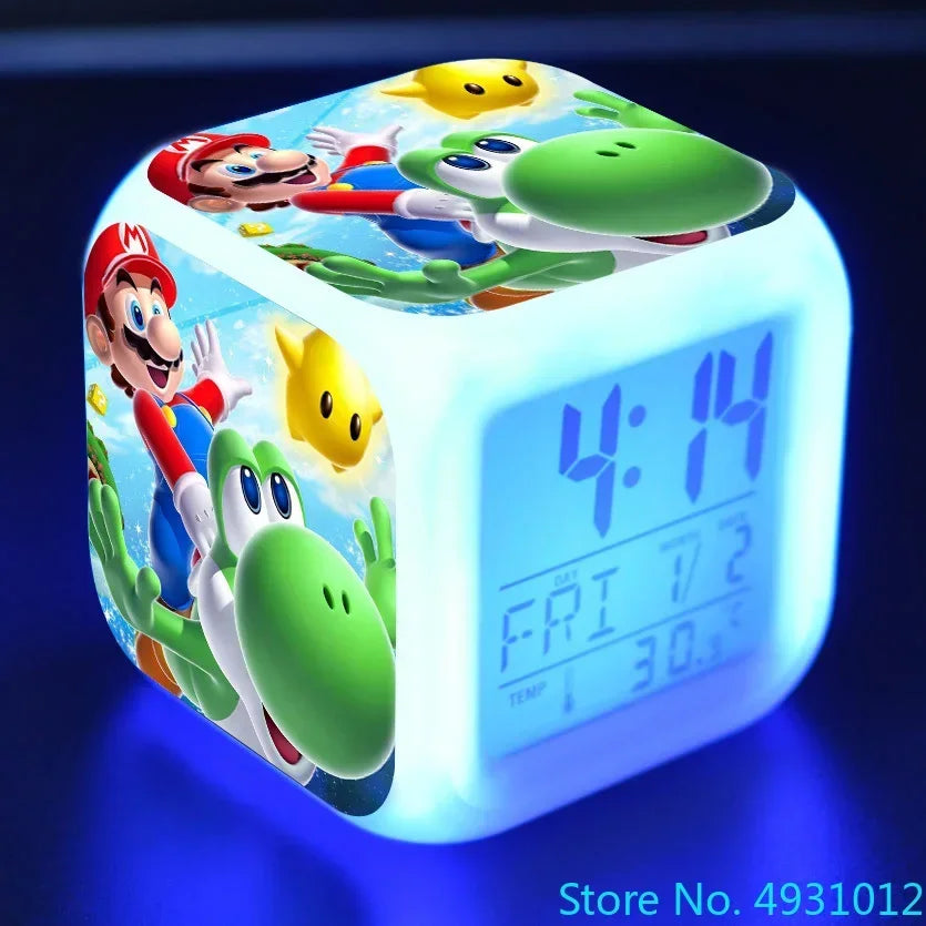 Anime Sonic & Mario Bros Figure Model LED Alarm Clock: 7-Color Touch Light Desk Clock