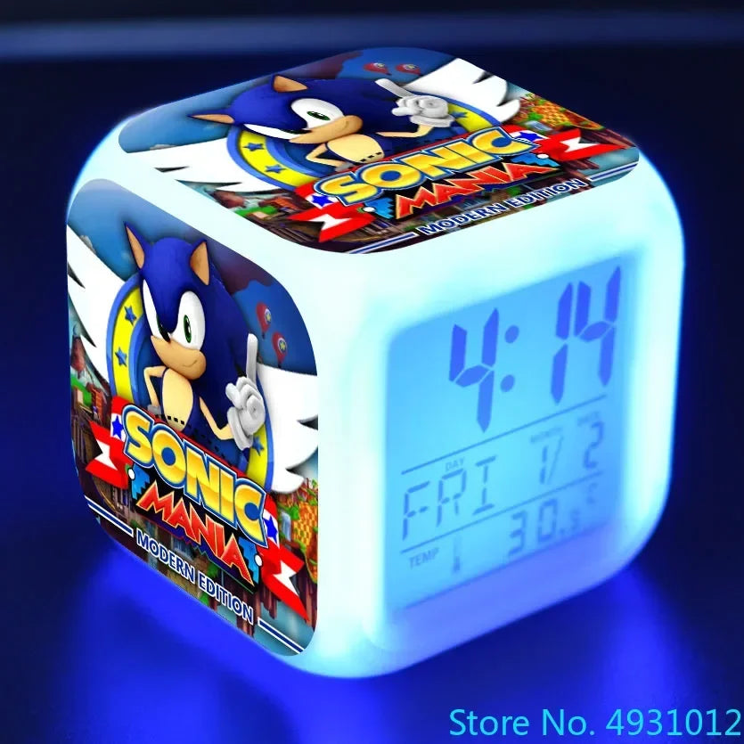 Anime Sonic & Mario Bros Figure Model LED Alarm Clock: 7-Color Touch Light Desk Clock