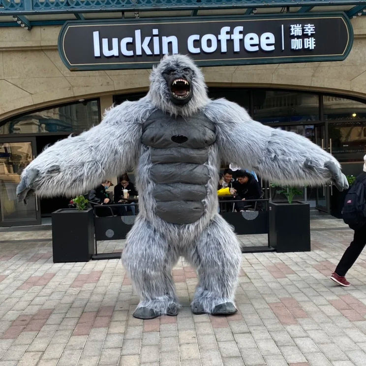 Gorilla Inflatable Costume Mascot: Adult Plush Furry Animal Halloween & Carnival Dress