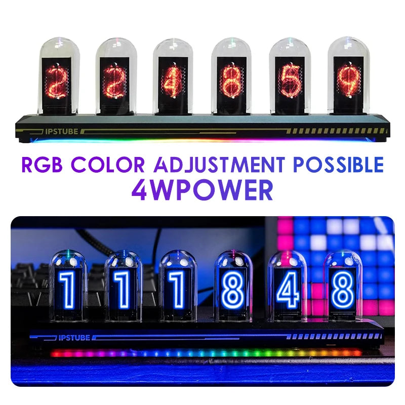 RGB Nixie Tube Clock with IPS Color Screen – DIY Analog Digital Glow Tube Clock