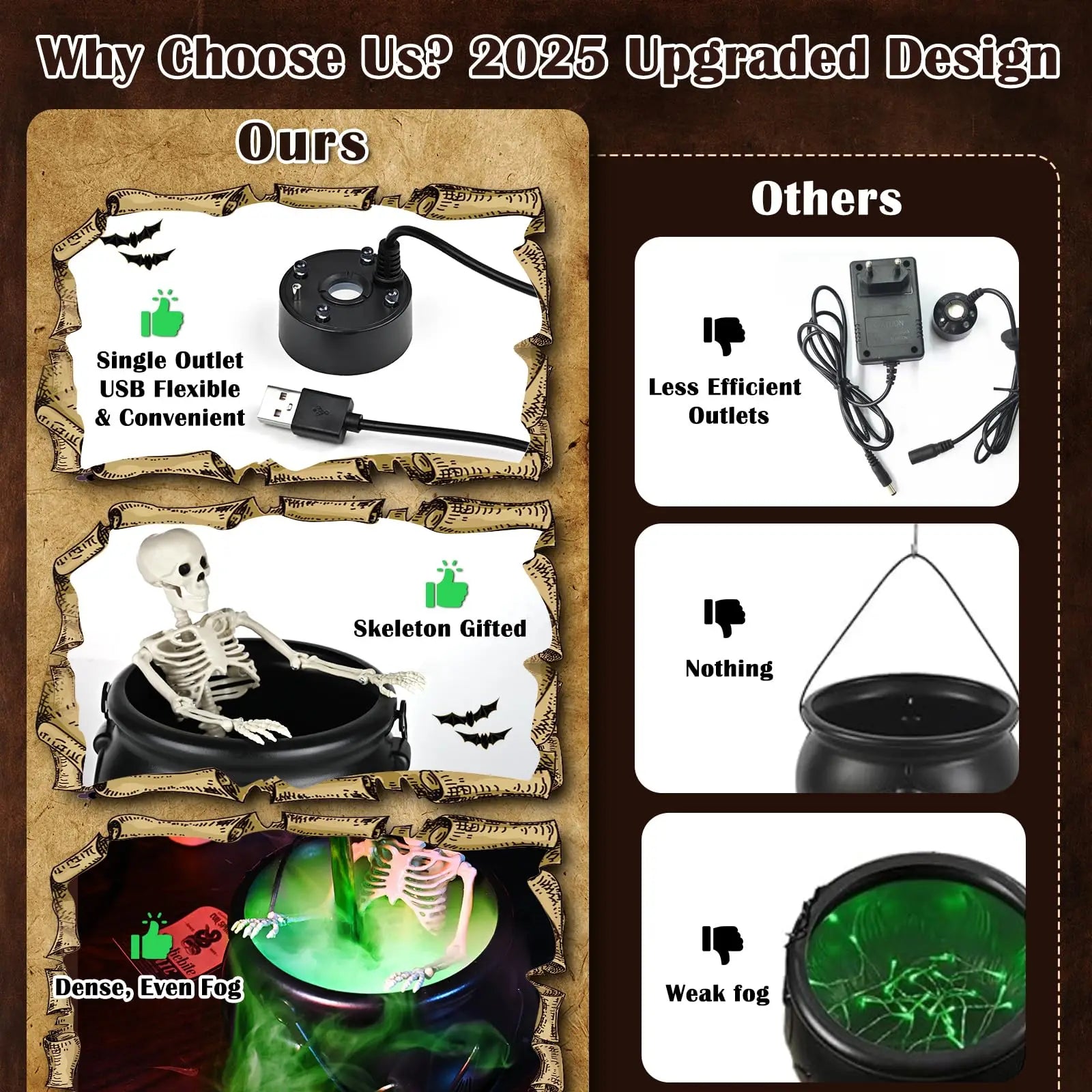 Cauldron Halloween Decorations with Magic Floating Potion Bottles and Diffuser