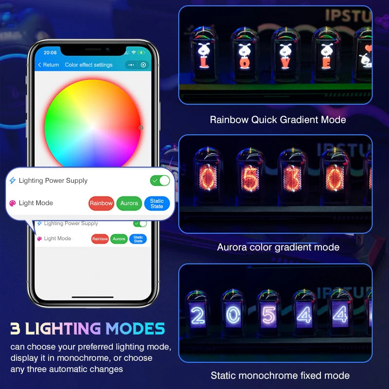 RGB Nixie Tube Clock with IPS Color Screen – DIY Analog Digital Glow Tube Clock