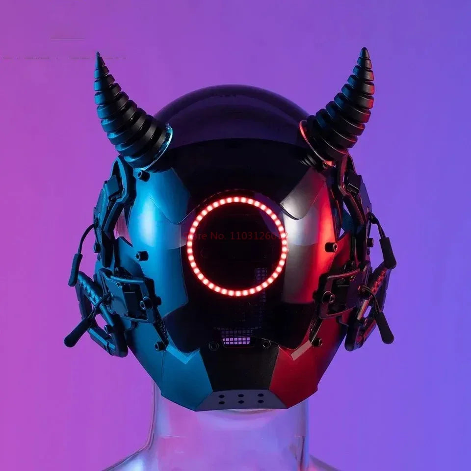 Cyberpunk Helmet Shinobi Mask: Robot Samurai Armor with LED Light