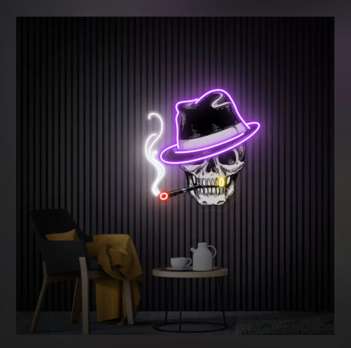 Smoking Skull Head Neon Sign: Game Room Wall Art & LED Neon Decor