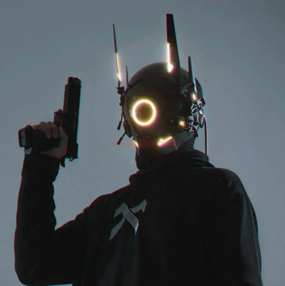 Cyberpunk Helmet Shinobi Mask: Robot Samurai Armor with LED Light