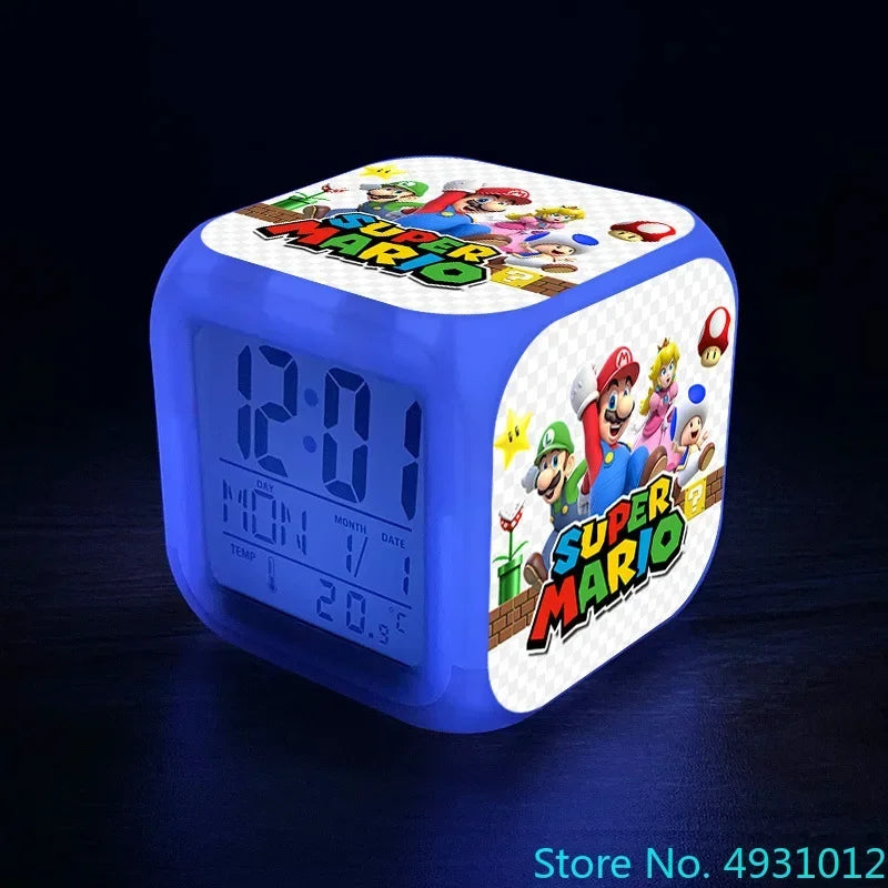 Anime Sonic & Mario Bros Figure Model LED Alarm Clock: 7-Color Touch Light Desk Clock