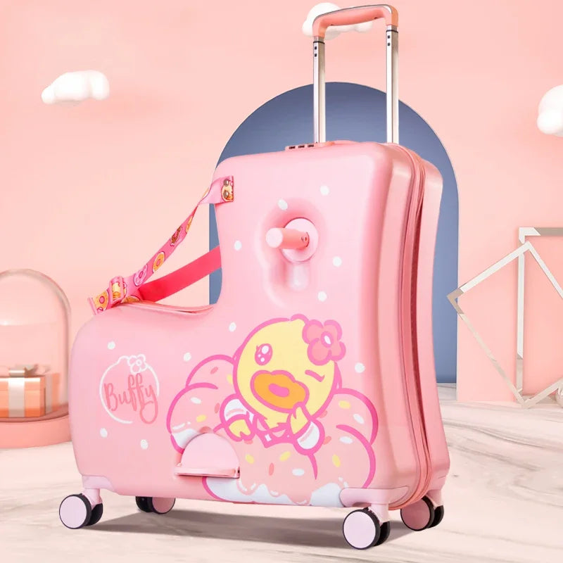Cute Pony Cartoon Suitcase for Children: Ride-On Carry-On Kids Luggage