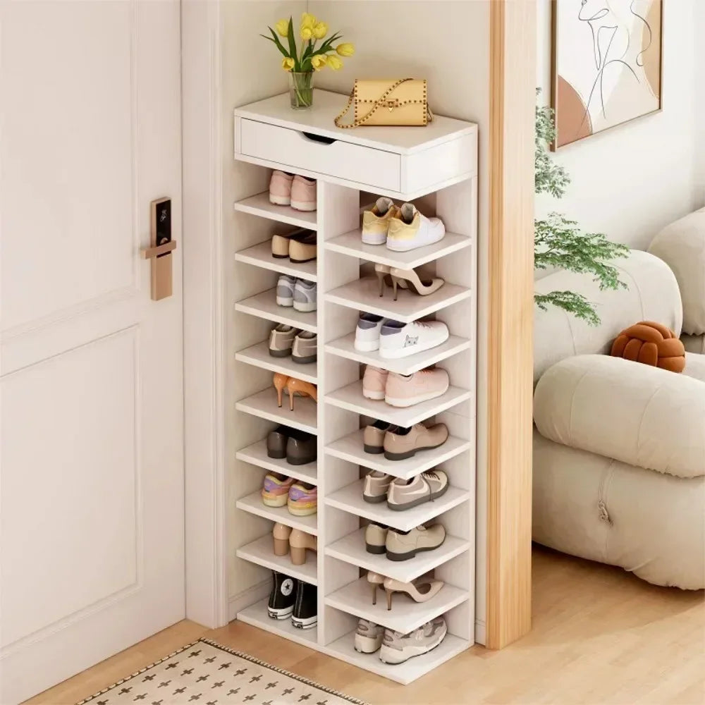 Multilayer Shoe Cabinet with Top Drawer Organizer: Space-Saving Home Furniture