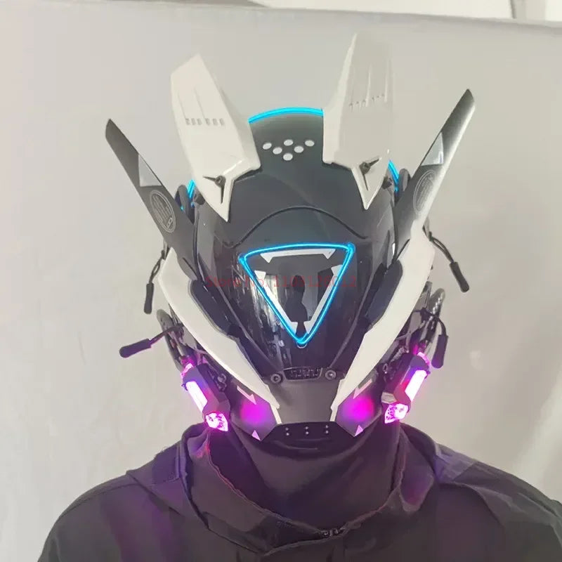 Cyberpunk Helmet Shinobi Mask: Robot Samurai Armor with LED Light