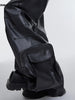 Mauroicardi Autumn Long Black Baggy PU Leather Cargo Pants