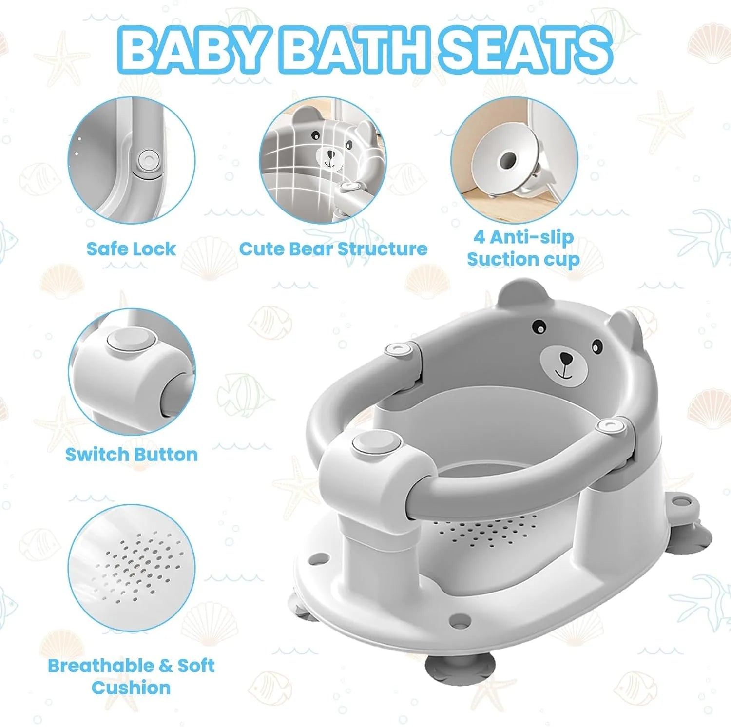 Adorable Bear Bath Seat: Safe, Non-Slip Fun for Babies 6 Months and Up