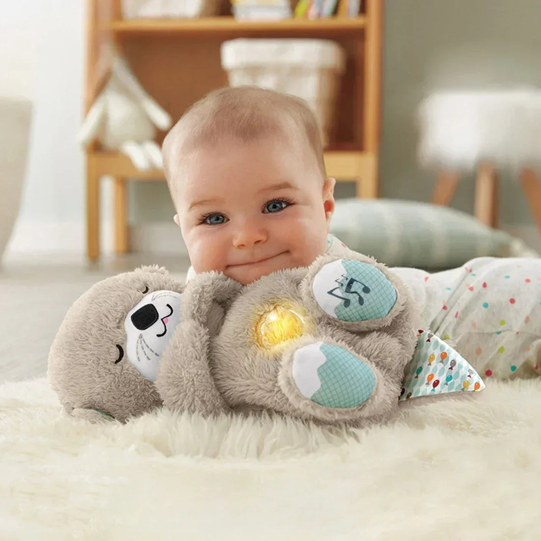 LullaOtter | Stitch: Breathing Otter Sleep and Playmate, Musical Stuffed Baby Plush Toy