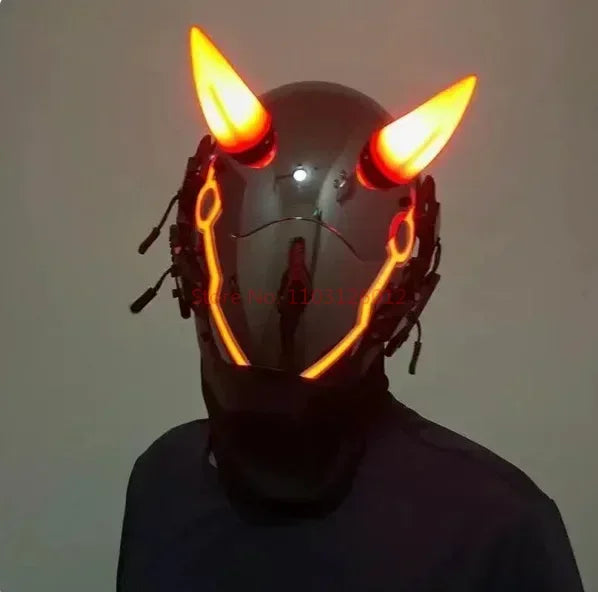 Cyberpunk Helmet Shinobi Mask: Robot Samurai Armor with LED Light