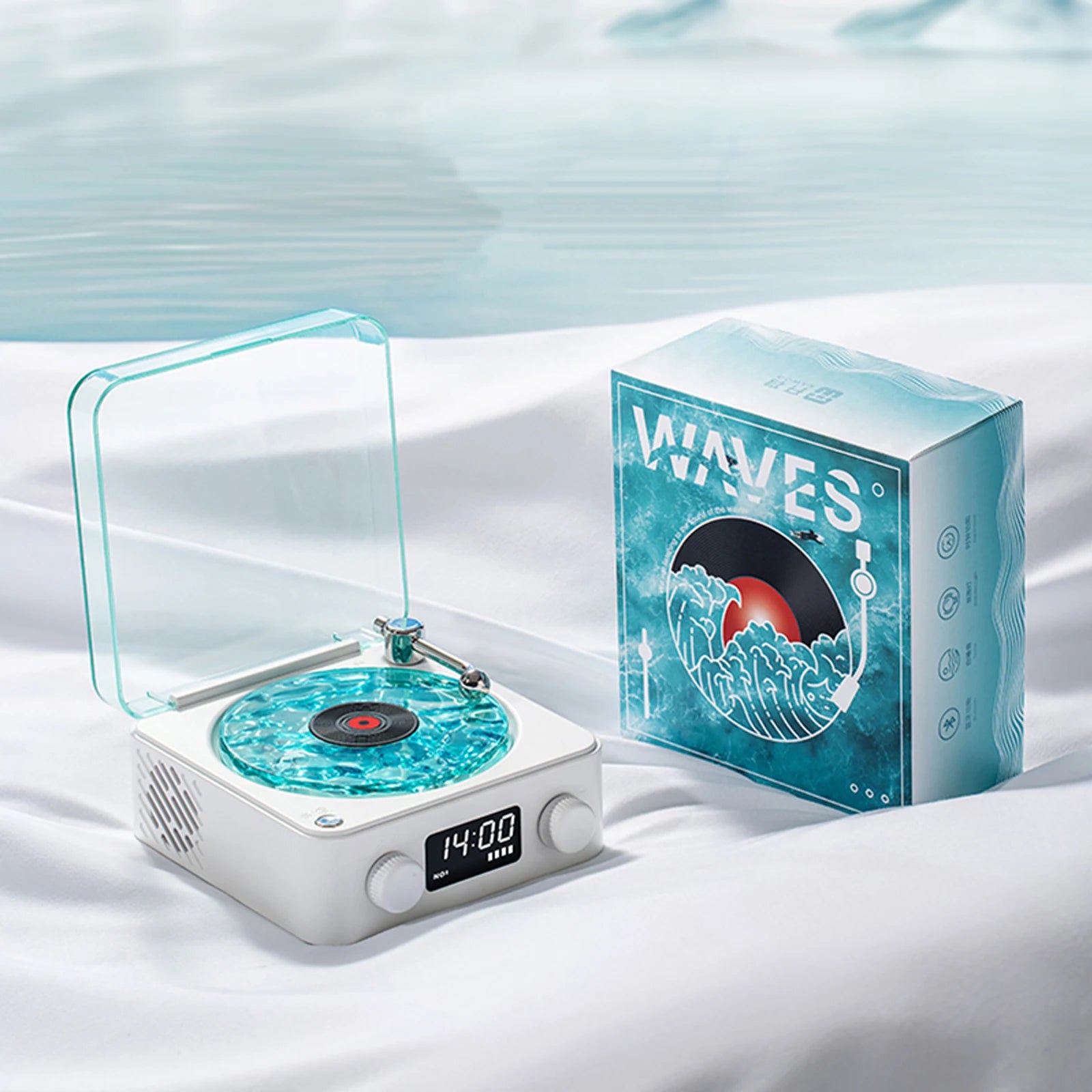 WaveTune: Vinyl Player Bluetooth Speaker with White Noise, Retro Turntable Speaker with RGB Light