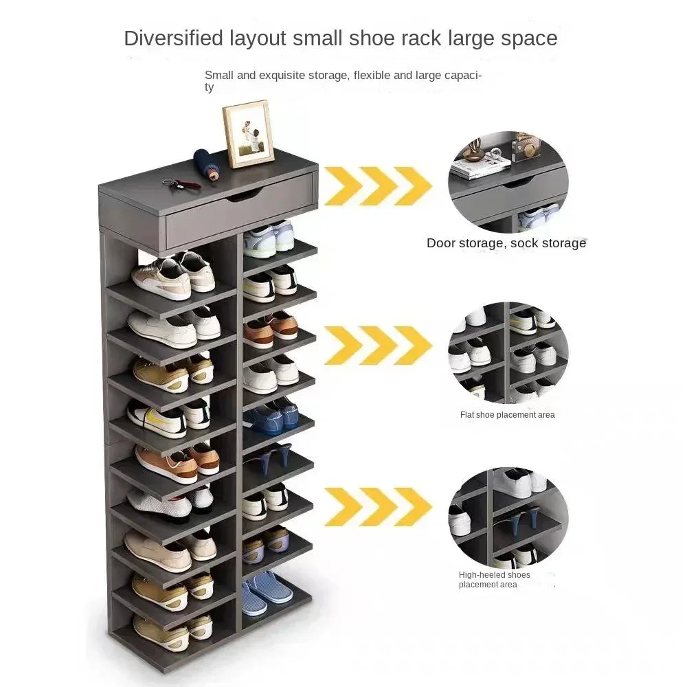 Multilayer Shoe Cabinet with Top Drawer Organizer: Space-Saving Home Furniture