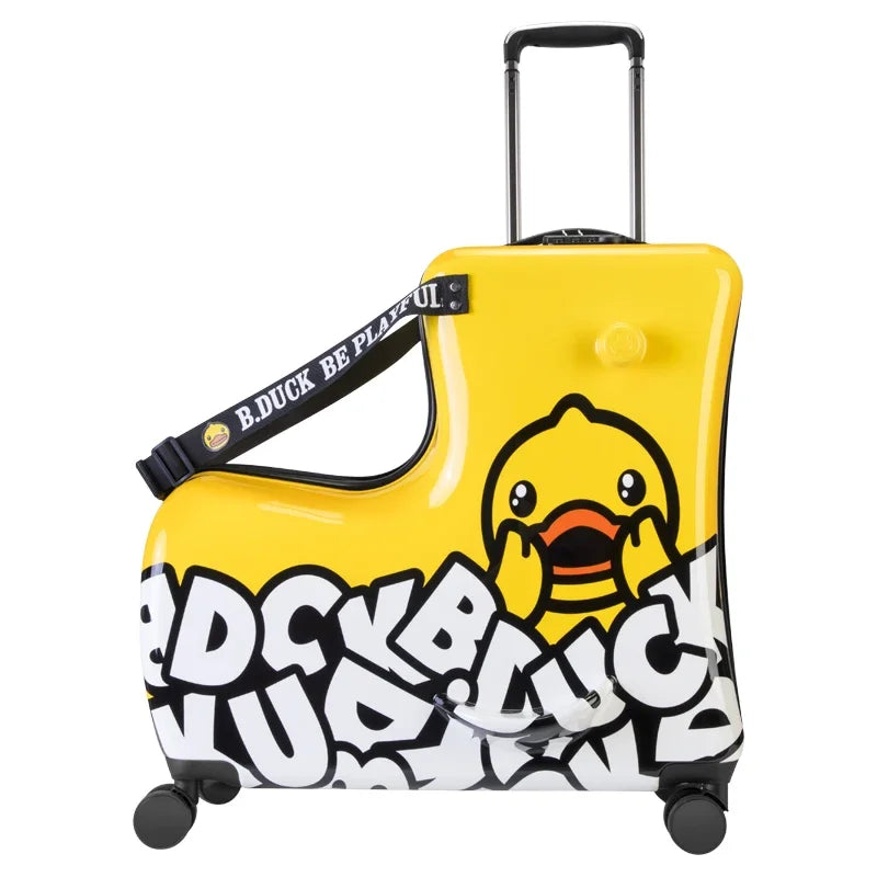 Cute Pony Cartoon Suitcase for Children: Ride-On Carry-On Kids Luggage