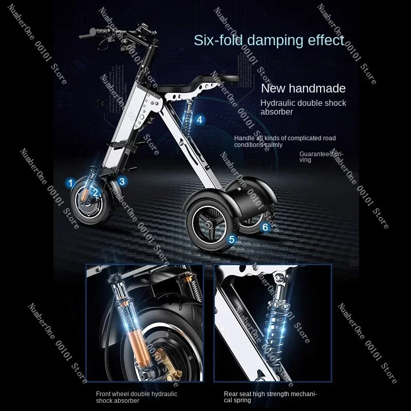 350W Lightweight Folding Electric Scooter – Parent & Child Three-Wheeled Ride