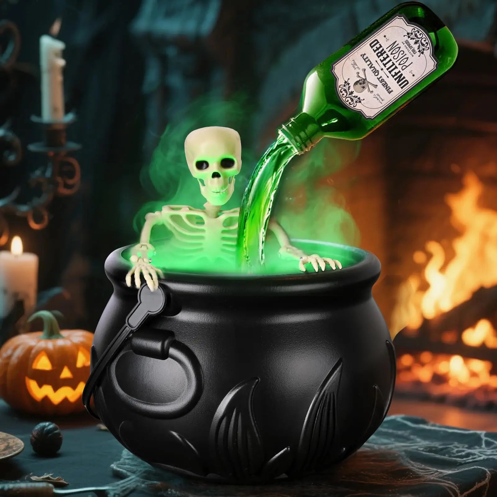 Cauldron Halloween Decorations with Magic Floating Potion Bottles and Diffuser