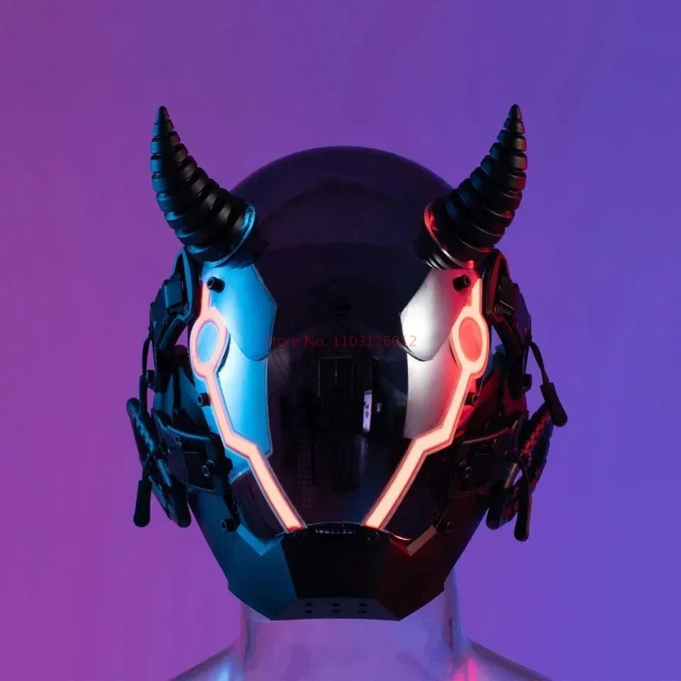 Cyberpunk Helmet Shinobi Mask: Robot Samurai Armor with LED Light