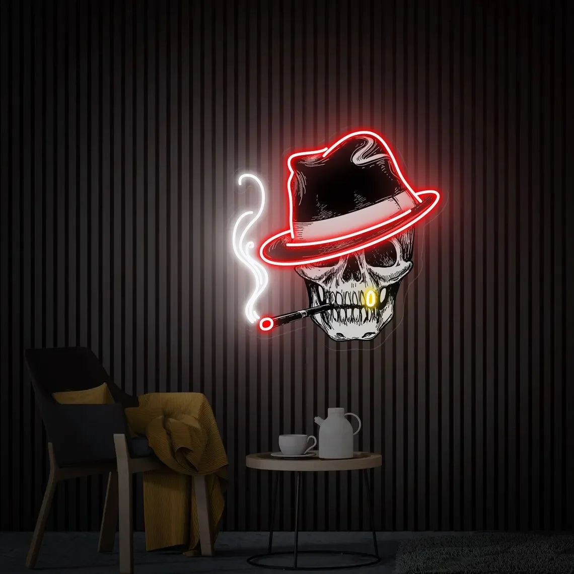 Smoking Skull Head Neon Sign: Game Room Wall Art & LED Neon Decor