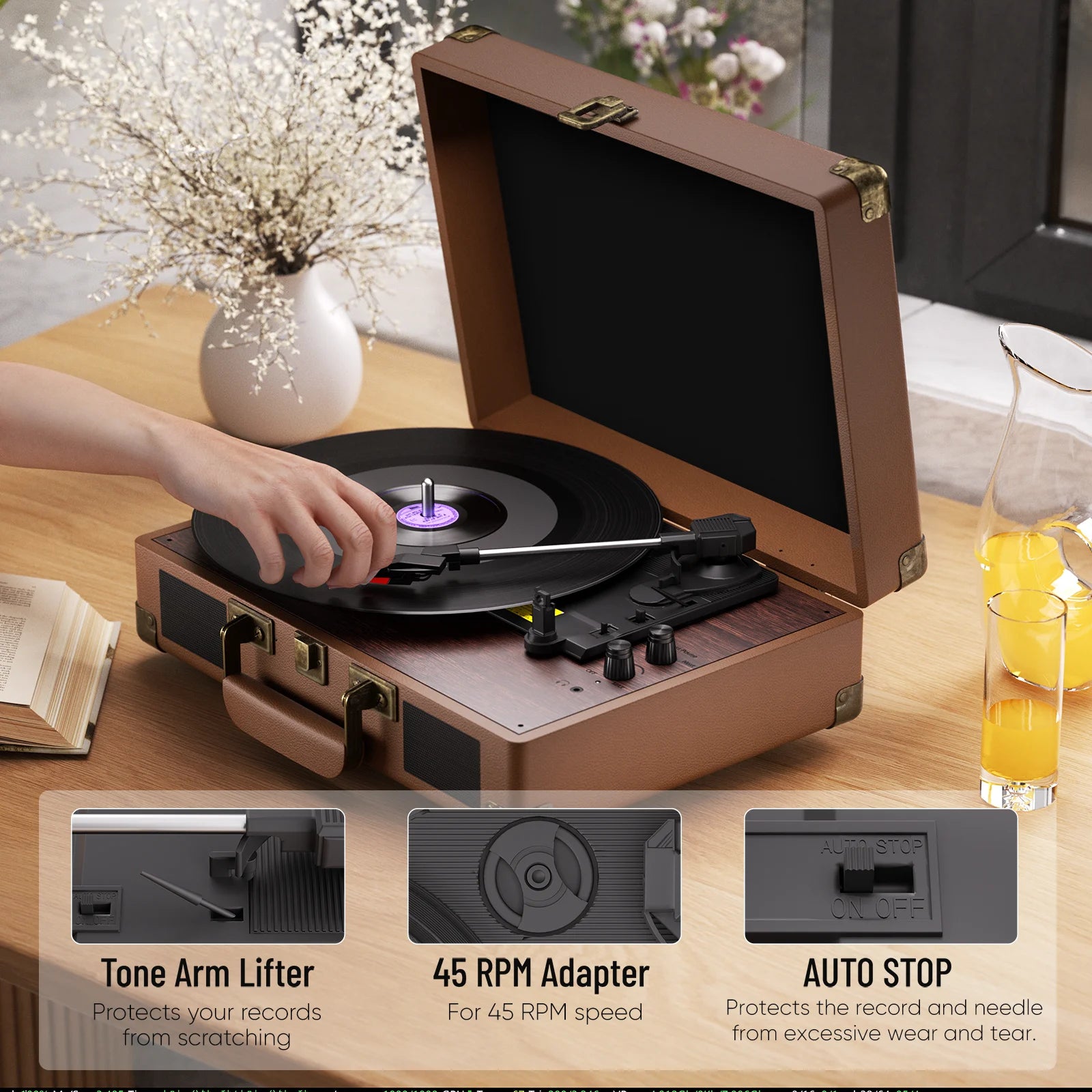 Maio Vintage Gramophone: Belt-Driven Turntable with Built-in Speakers