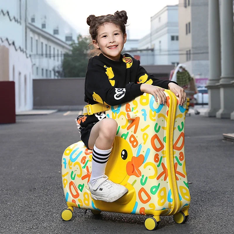 Cute Pony Cartoon Suitcase for Children: Ride-On Carry-On Kids Luggage