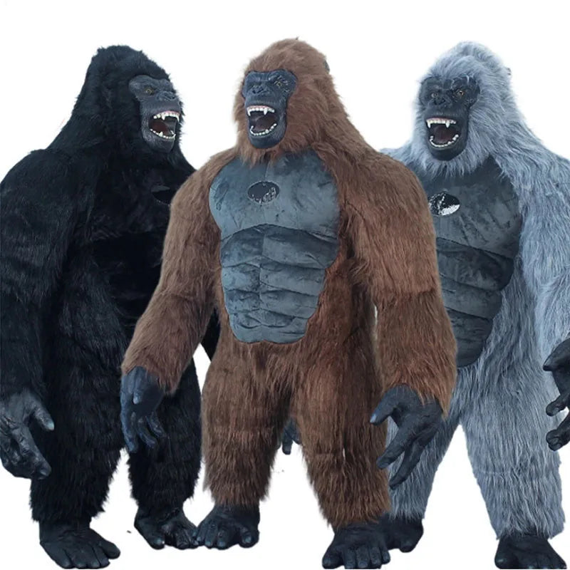 Gorilla Inflatable Costume Mascot: Adult Plush Furry Animal Halloween & Carnival Dress