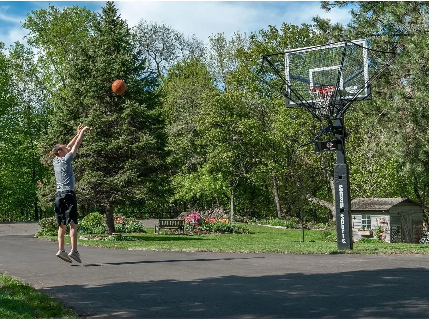 Basketball Rebounder Net Return System With Wall Mounted Hoops