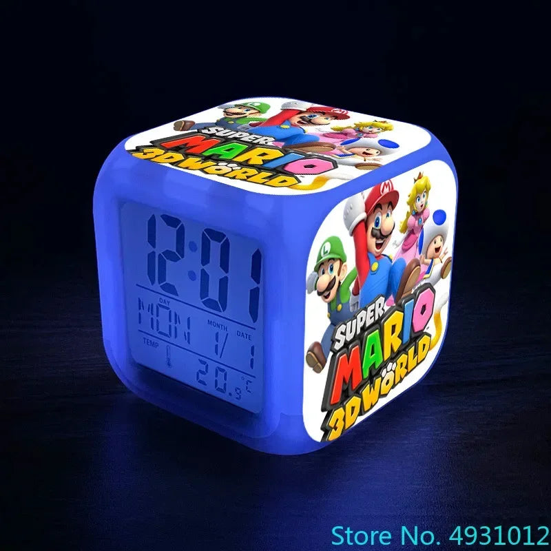 Anime Sonic & Mario Bros Figure Model LED Alarm Clock: 7-Color Touch Light Desk Clock
