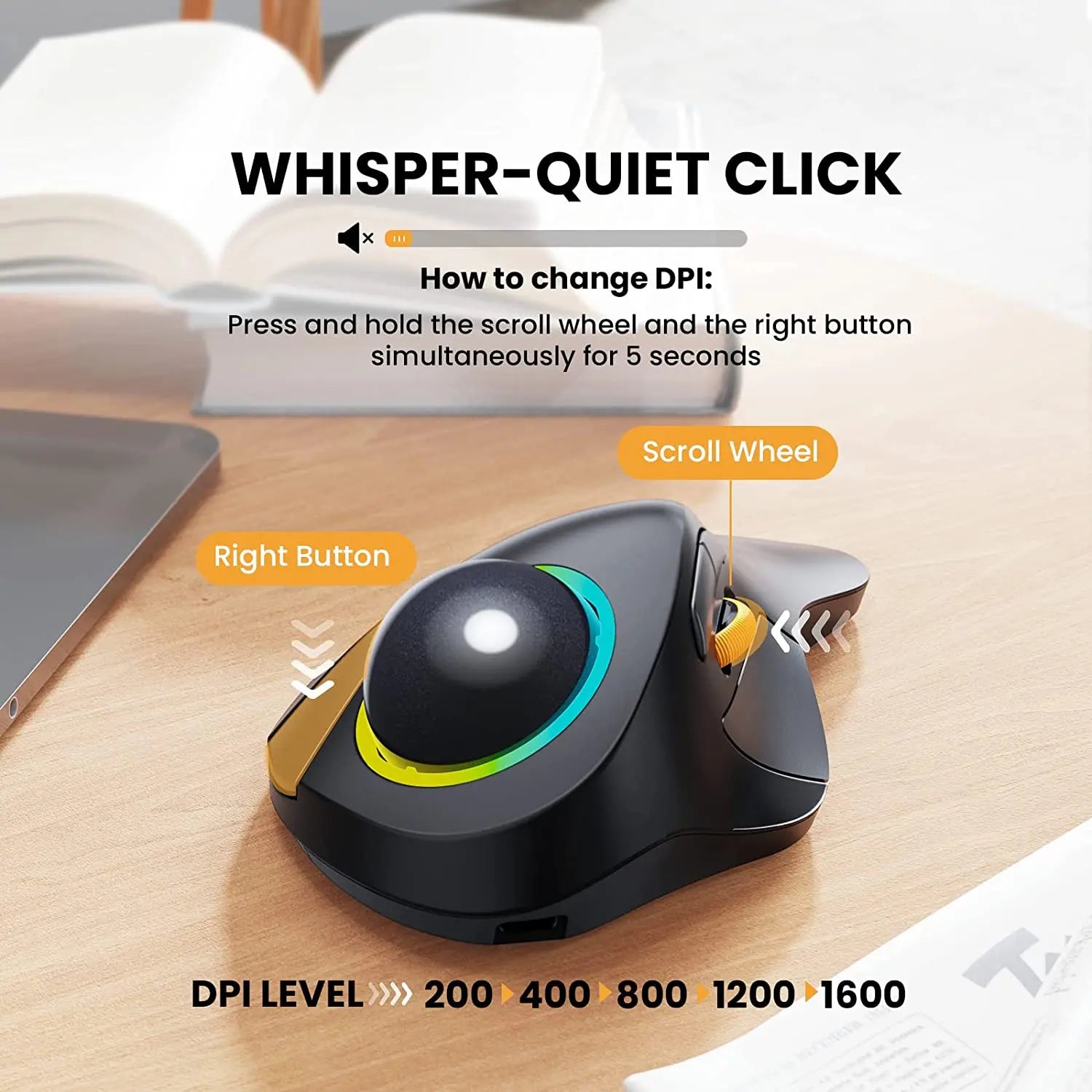 ProtoArc EM03: Wireless Bluetooth Trackball Mouse, Rechargeable Ergonomic RGB Backlit Rollerball Mouse