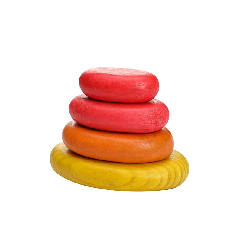 Rainbow Harmony Stacker: Montessori Wooden Building Blocks