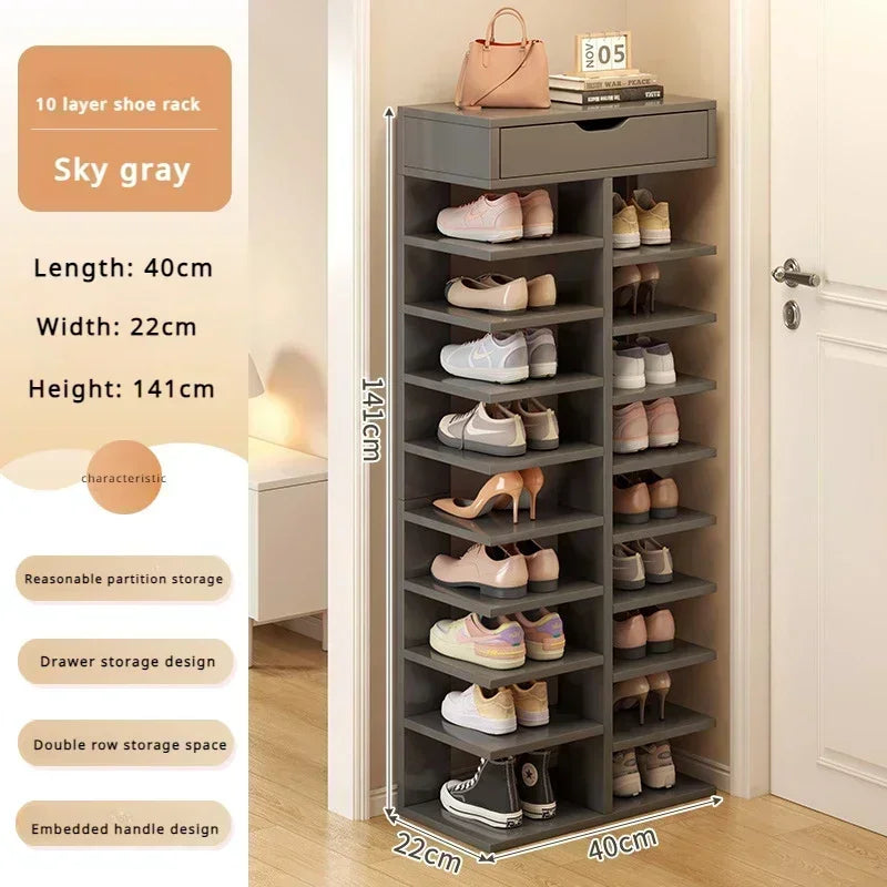 Multilayer Shoe Cabinet with Top Drawer Organizer: Space-Saving Home Furniture
