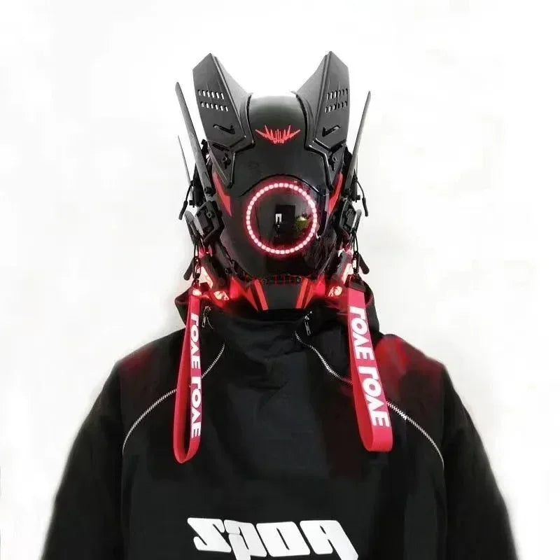 Cyberpunk Helmet Shinobi Mask: Robot Samurai Armor with LED Light