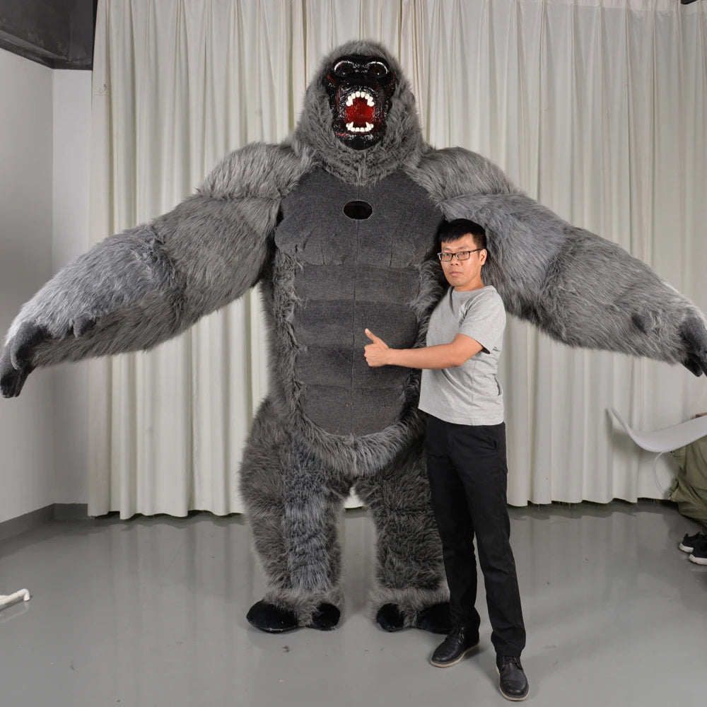 Gorilla Inflatable Costume Mascot: Adult Plush Furry Animal Halloween & Carnival Dress