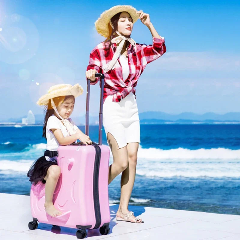 Cute Pony Cartoon Suitcase for Children: Ride-On Carry-On Kids Luggage