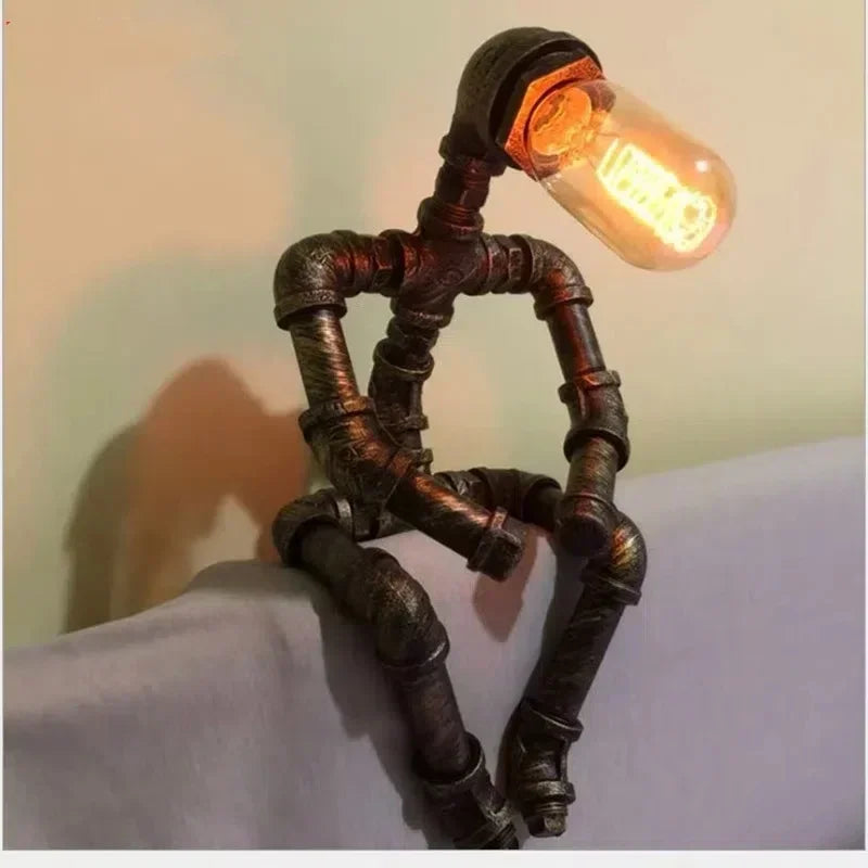Vintage Steampunk Desk Lamp: Industrial Robot Pipe Light