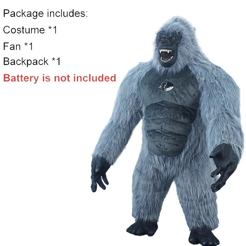 Gorilla Inflatable Costume Mascot: Adult Plush Furry Animal Halloween & Carnival Dress