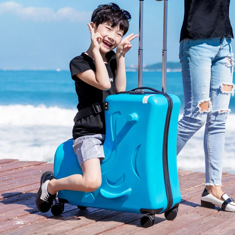 Cute Pony Cartoon Suitcase for Children: Ride-On Carry-On Kids Luggage