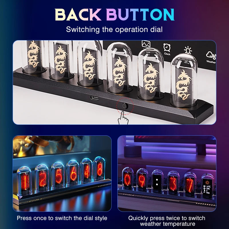 RGB Nixie Tube Clock with IPS Color Screen – DIY Analog Digital Glow Tube Clock